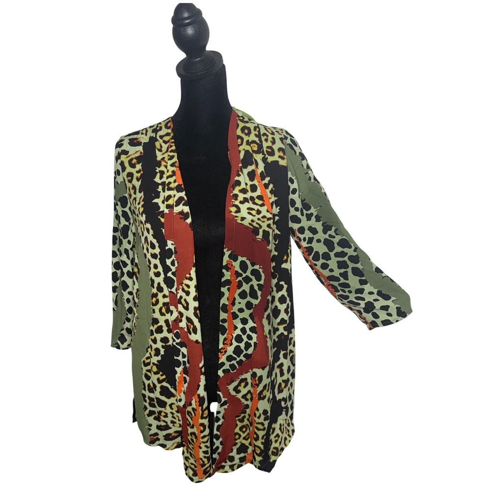 Bob Mackie Open Front Kimono Cardigan Size XXS Leopard Print Maximalist Swim NEW